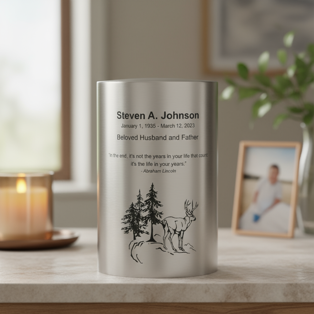 Silver Cylinder Stainless Steel Adult Urn